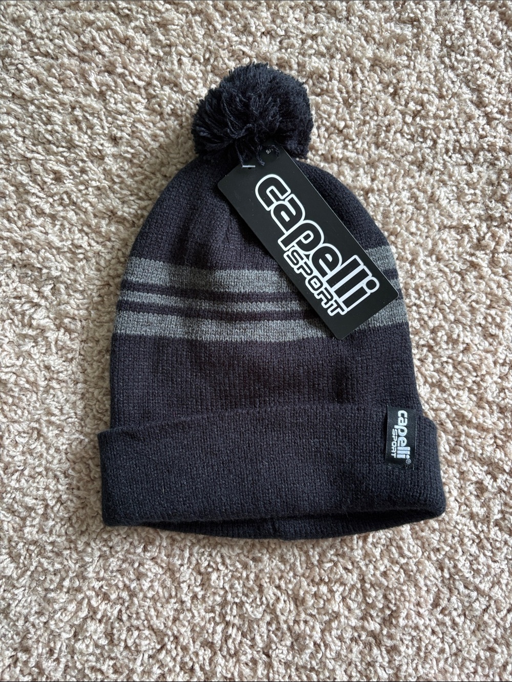 Capelli of New York Black and Gray Pom Beanie